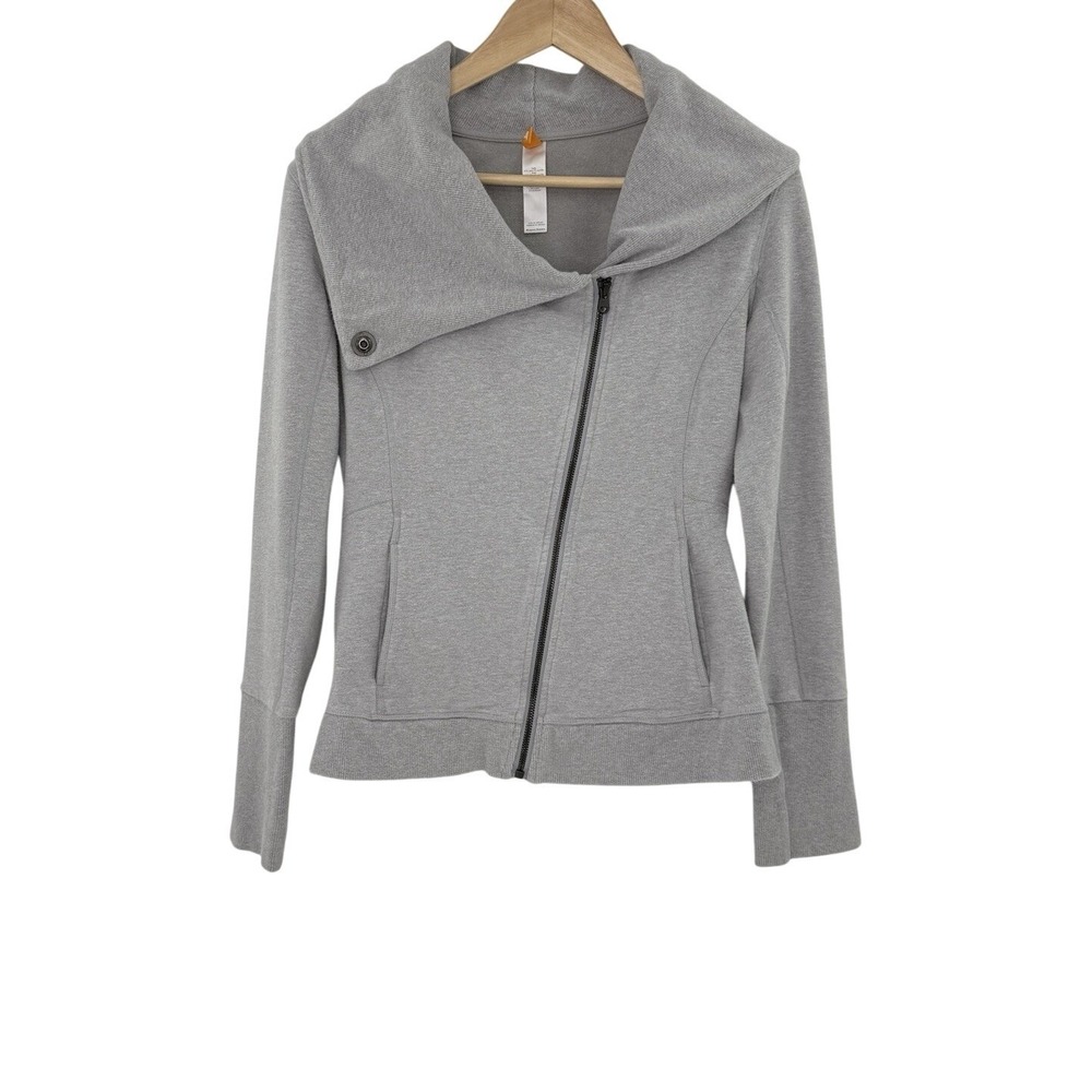 LUCY Women's Hatha Flow Yoga Grey Asymmetrical Zip Workout Jacket Sm‎ Comfort